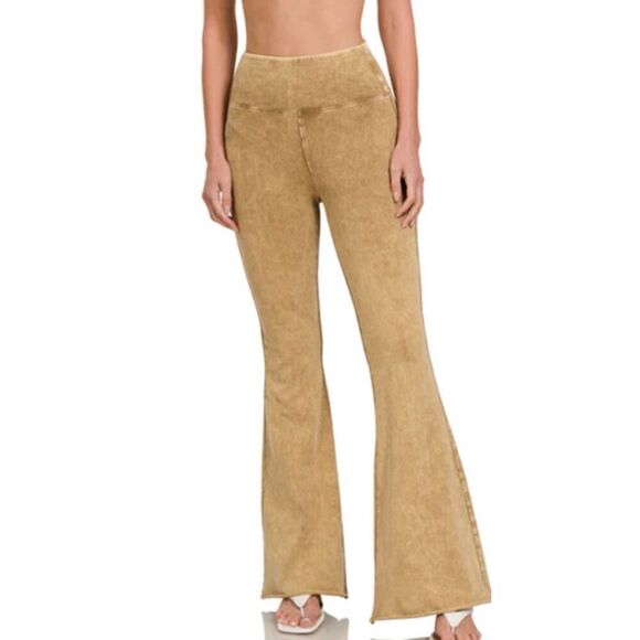 Bkindcity Women’s XL Acid Wash Green High Waist Raw Edge Flare Hem Pants - Picture 1 of 6